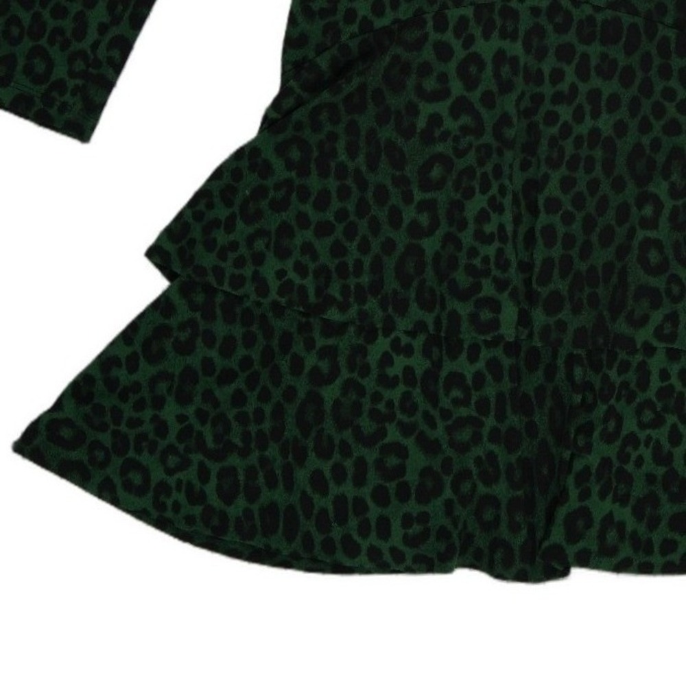 Michael Kors Green Leopard Print Ruffle Hem Dress Womens Size Medium Long Sleeve - Picture 5 of 11